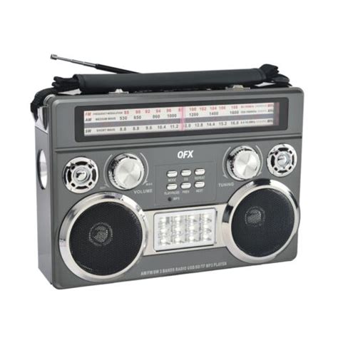 QFX Gray Portable Retro AM FM SW 3 Band Radio With Flashlight Bluetooth