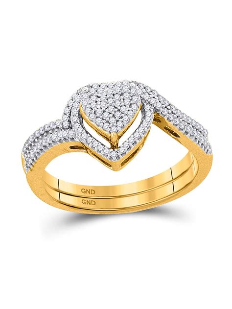 10kt Yellow Gold Round Diamond Bridal Wedding Ring Band Set 1 3 Cttw