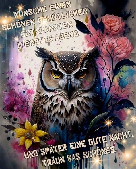 An Owl With Flowers On It S Head And The Words In German Above It