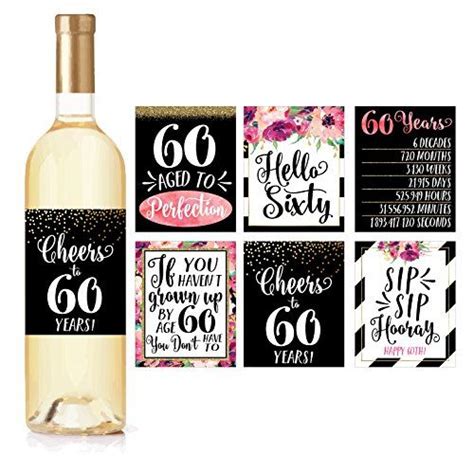 6 60th Birthday Wine Bottle Labels Or Stickers Present 1961 Bday Milestone Ts For Her Women