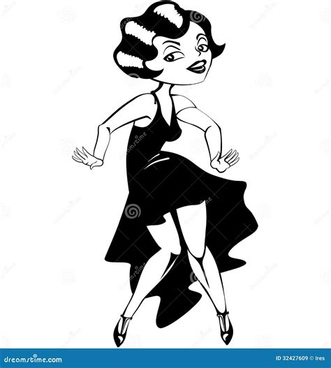 Laughing Cute Cartoon Flapper Girl In Art Deco Dress Stock Image