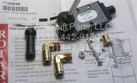 Air Lock Release Valve Kit For Rotary Post Lifts T