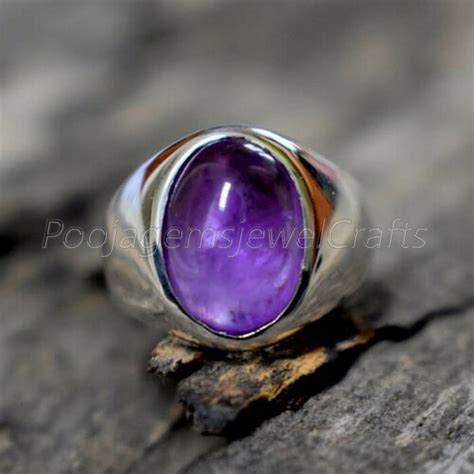 Natural Amethyst Ring Amethyst Mens Ring Solid Silver Etsy