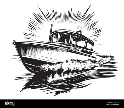 Bateau Sur Les Vagues Croquis Dessiné à La Main Illustration Du Vecteur