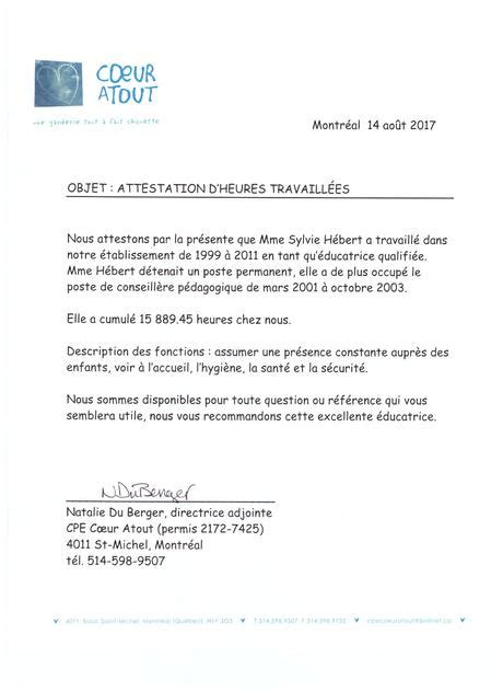 Attestation D Horaire De Travail Ouyterqe