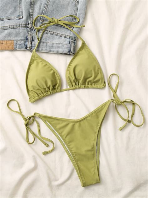 Halter Triangle Tie Side Bikini Swimsuit SHEIN UK