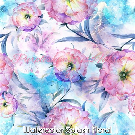 Watercolor Splash Floral Cotton Lycra Purpleseamstress Fabric