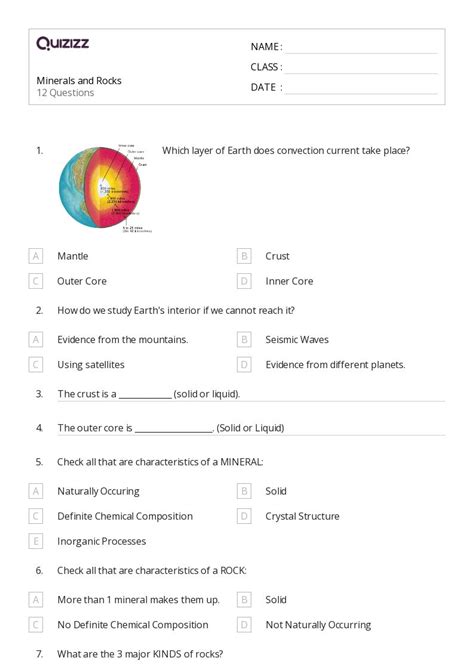 50 Minerals And Rocks Worksheets For 6th Class On Quizizz Free