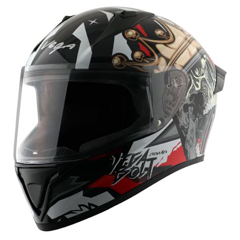 Vega Bolt Crown Helmet Gloss Black Red Arihant Helmets