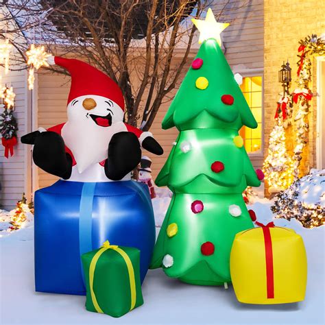 Tangkula 7 Ft Lighted Christmas Inflatable Santa Claus And Christmas Tre