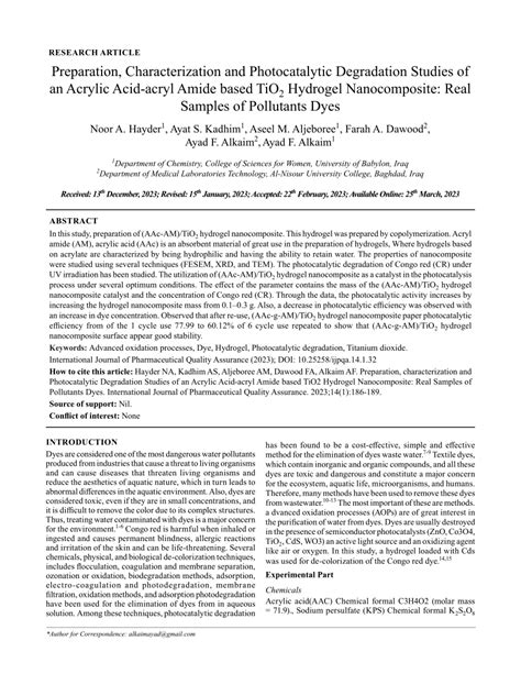 Pdf Preparation Characterization And Photocatalytic Degradation