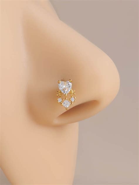 Cubic Zirconia Heart Decor Nose Stud Copper Popular Piercing Body