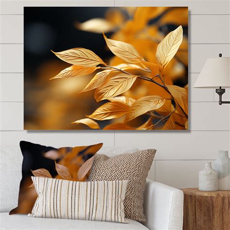 Designart Leaves Gilded In Golden Hues Leaves Canvas Art Print