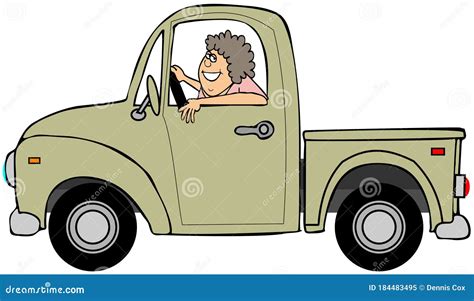 Woman Driving A Yellow Pickup Truck Stock Illustration Illustration