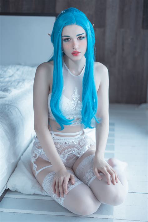 Women Model Women Indoors Long Hair Blue Hair Cosplay Looking At