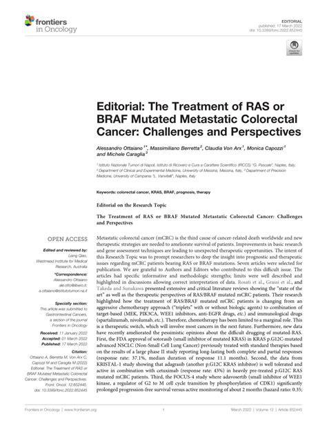 PDF Editorial The Treatment Of RAS Or BRAF Mutated Metastatic