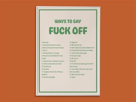 Ways To Say Fuck Off Poster Digital Print Funny Word Phrase Etsy