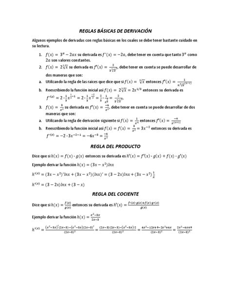 Reglas B Sicas De Derivaci N Por Mi And Y Elian Pdf Pdf Derivado