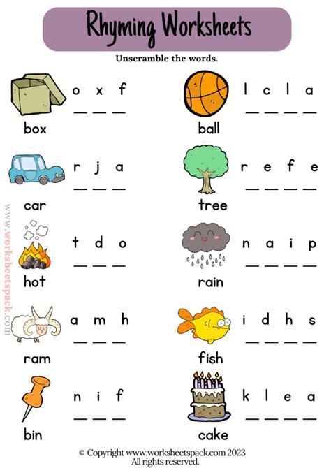 16 Free Rhyming Words Worksheets PDF for Kids - worksheetspack