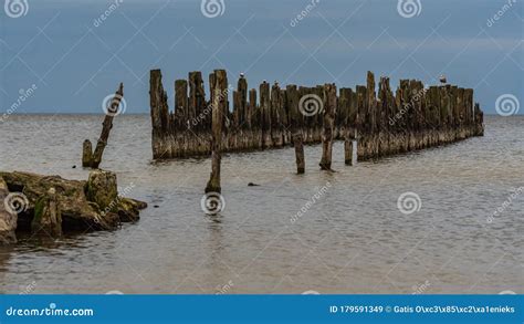 Old Boat Mooring Poles On The Shores Of The Baltic Sea Stock Image