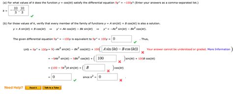 Solved A For What Values Of K Does The Function Y Chegg