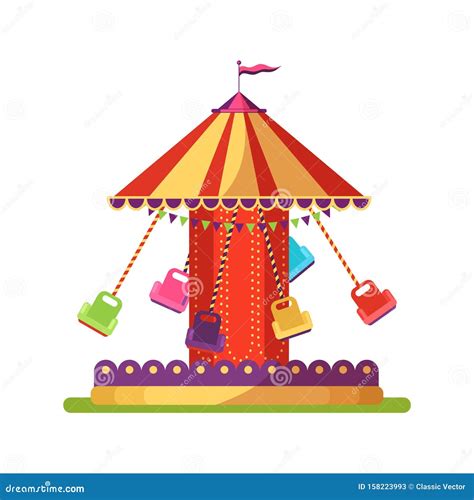 Carousel Swing Ride Flat Illustration Isolated On White Background