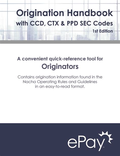 Origination Handbook Ccd Ctx And Ppd Sec Codes