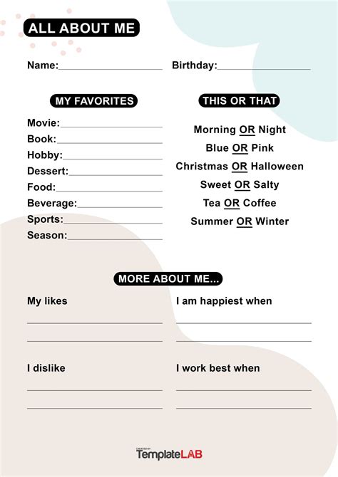 19 Printable All About Me Templates Free ᐅ Templatelab Worksheets Library