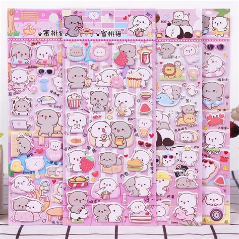 mochi mochi peach cat puffy sticker pack