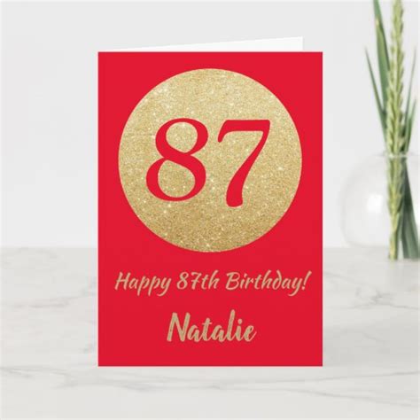 Happy 87th Birthday Red And Gold Glitter Card