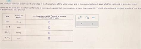 Solved The Chemical Formulae Of Some Acids Are Listed In The Chegg