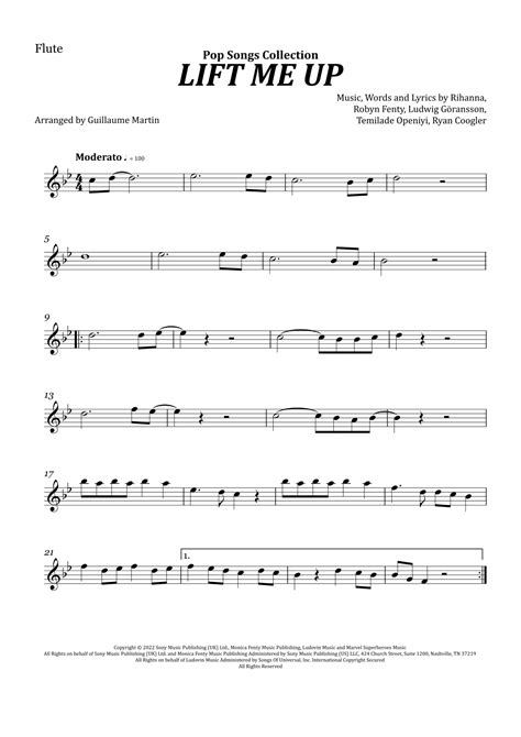 Lift Me Up Arr Guillaume Martin By Rihanna Sheet Music For Flute