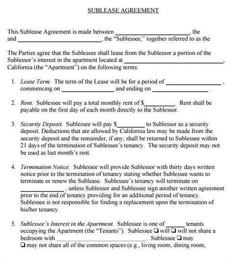 Free Sample Sublease Agreement Templates In Google Docs Ms Word