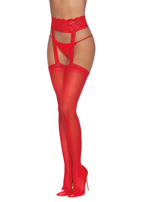 Red Lace Womens Garter Belt With Attached Lace Trim