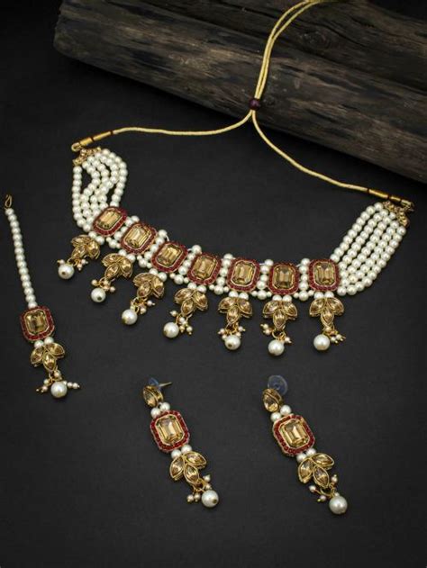 Buy Sukkhi Beautiful Lct Gold Plated Pearl Choker Necklace Set For