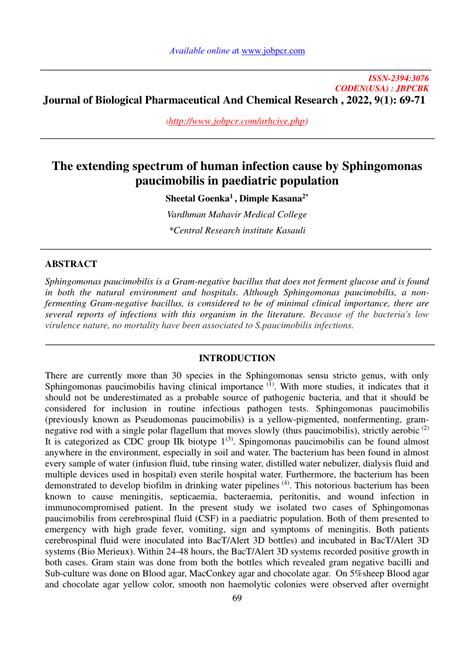 PDF The Extending Spectrum Of Human Infection Cause By Sphingomonas