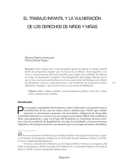 Pdf El Trabajo Infantil Y La VulneraciÓn De Los Derechos De NiÑos Y NiÑas