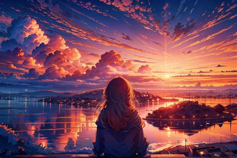 Anime Girl Watching The Sunset View 4k Wallpaper Download