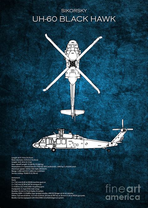 Uh 60 Black Hawk Blueprint Digital Art By Airpower Art Pixels