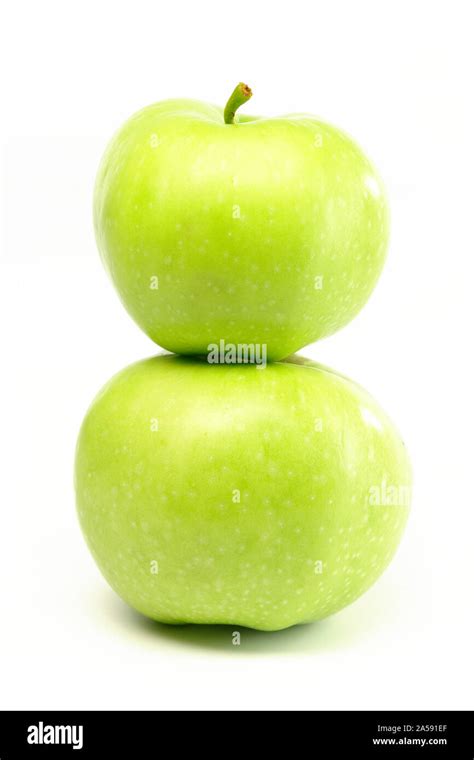 Two Green Apple On White Background Stock Photo Alamy