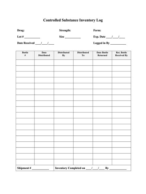 Printable Controlled Substance Inventory Log