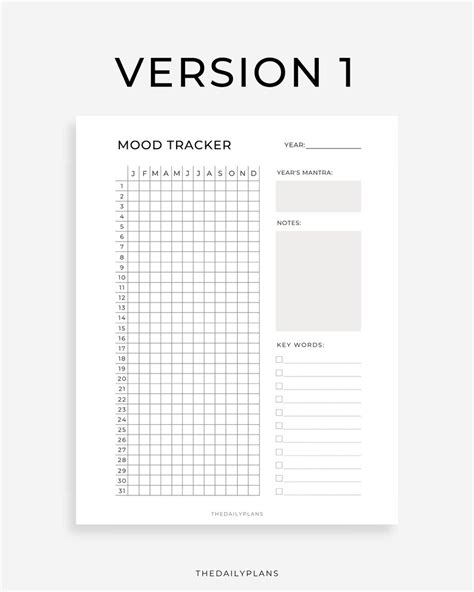 Mood Tracker Printable Yearly Mood Tracker Emotions Chart A4a5letter Instant Download