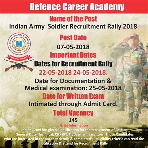 Indian Army Soldier Recruitment Rally 2018 Indian Army Post Date