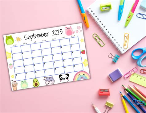 Editable Printable September Calendar 2023 Cute Kids Etsy