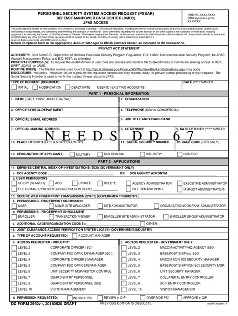 Fillable Online Personnel Security System Access Request Form Fax Email