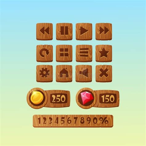 Wooden Buttons For Ui Game Gui Elements Stock Vector Illustration Of