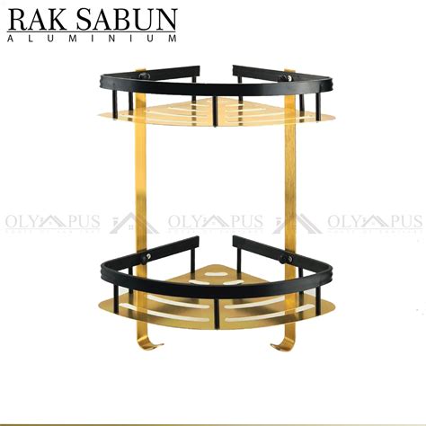 Jual Rak Sabun Sudut Aluminium Segitiga Gold 2 Susun Multifungsi Kamar