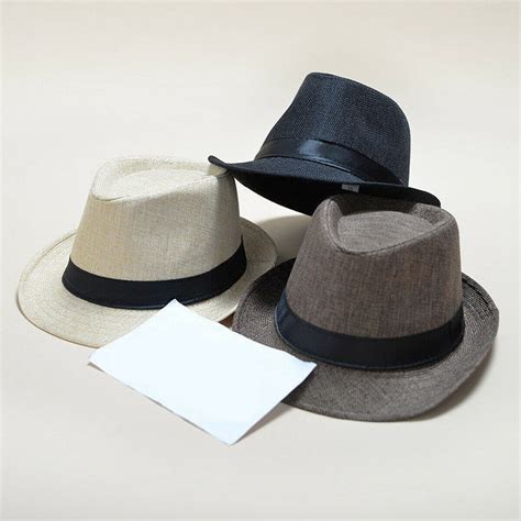 Mens Women Straw Fedora Hat Wide Brim Panama Hat Summer Dress Hat