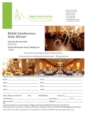 Fillable Online Reggioaustralia Org REAIE Conference Gala Dinner