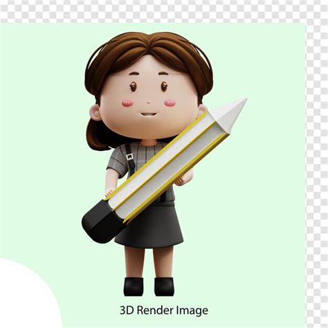 Premium Psd 3d Illustration Cartoon Character Businesswoman With Pencil